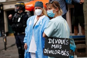 Medical staff protest on Bastille Day